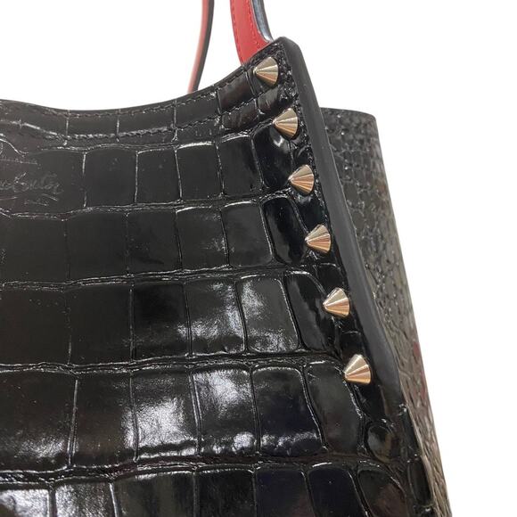 Christian Louboutin Cabarock Croc Small Black Leather Tote Spiked Shoulder Bag - Picture 4 of 12